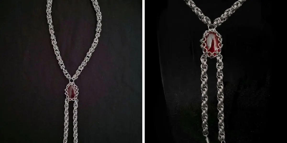 The Crimson Relic – A Gothic Chainmail Bolo Tie Forged for the Modern Warrior
