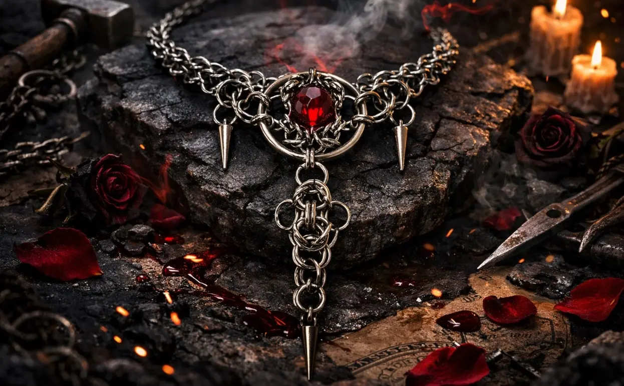 Bloodcore Sovereign Chainmaille Necklace - The Heart of Power, Forged in Silence