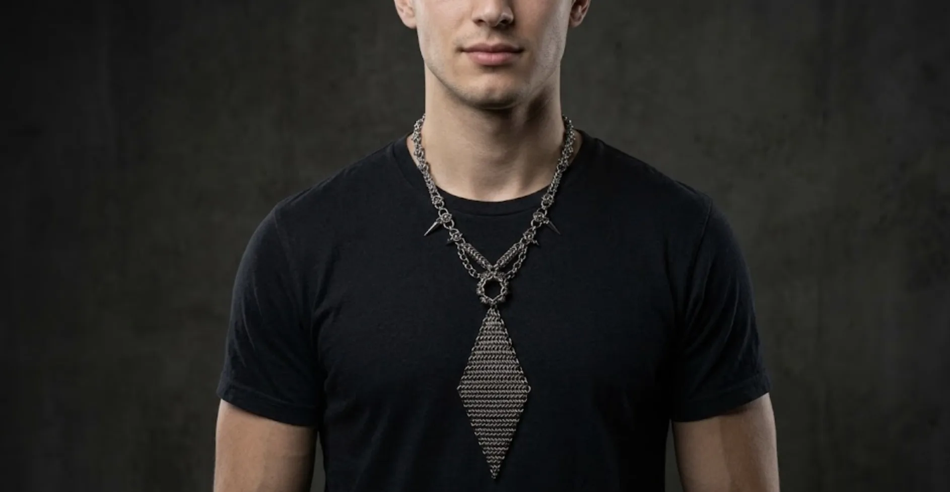 How to Style a Gothic Tie Chainmail Necklace with Dark Streetwear