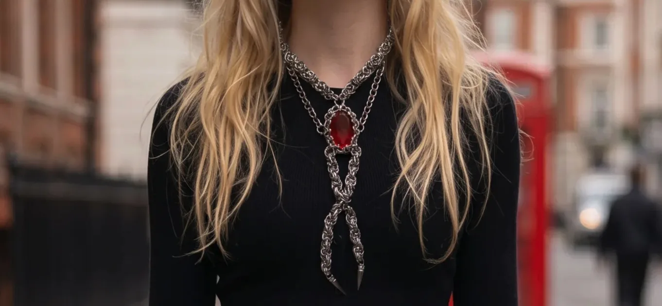 How to Style a Crimson Relic Chainmail Bolo Tie Necklace for Dark Romantic Looks