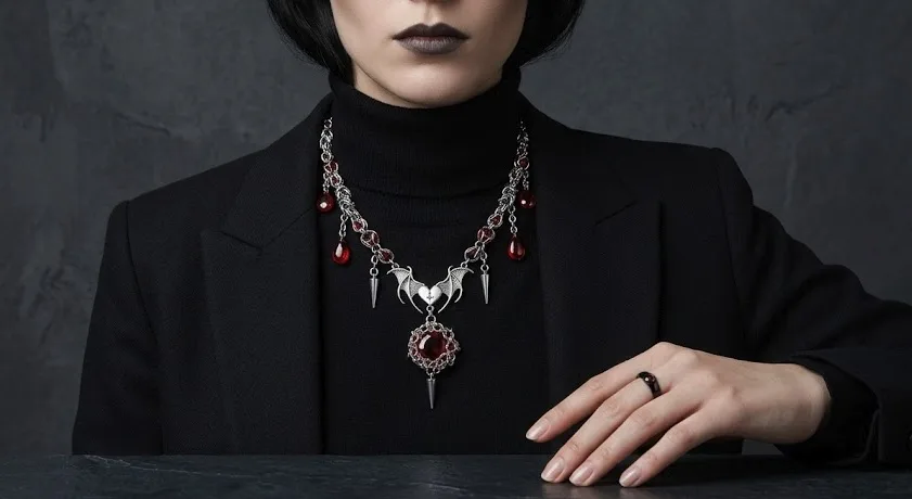 How to Style a Vampire Bloodstone Bat Wing Chainmail Necklace for Dark Fantasy Outfits