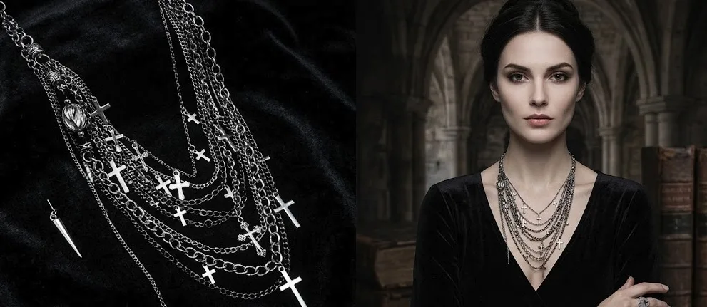 How to Style the Gothic Layered Chain Necklace with Cross Charms for Bold Dark Outfits